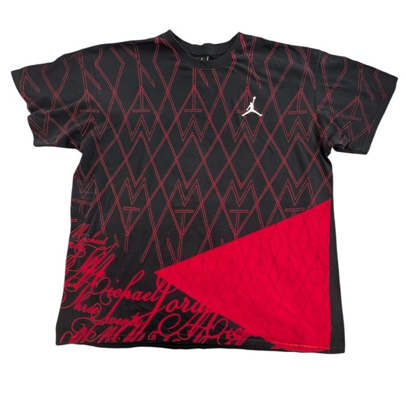 Vintage Jordan Michael 23 Jordan T-Shirt Black Red Diamond Graphic Tee XL RARE - Picture 1 of 4